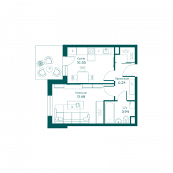 Однокомнатная квартира 34 м²